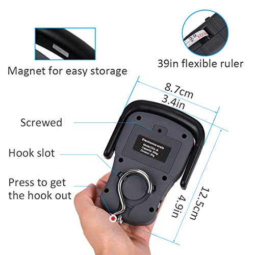 Digital Fish Scale, Electronic Hanging Fish Weight Scale with Large Handle & Measuring Tape, 110lb/50kg Fishing Scale, 3 AAA Batteries Included, Fishing Gifts for Men