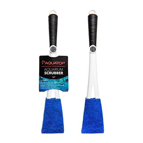 Aquatop 14" Heavy Duty Glass Aquarium Scrubber – Ergonomic Long Handle, Strong Pad for Removing Build-Up & Water Marks, AASC-14 - size: Scrubber 14"