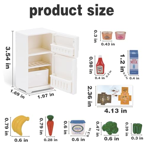 17Pcs 1:12 Scale Dollhouse Fridge Kitchen Kit, Mini Food & Furniture Ornaments for Adult Micro Scene Hobby Collectors - color: Fridge Set