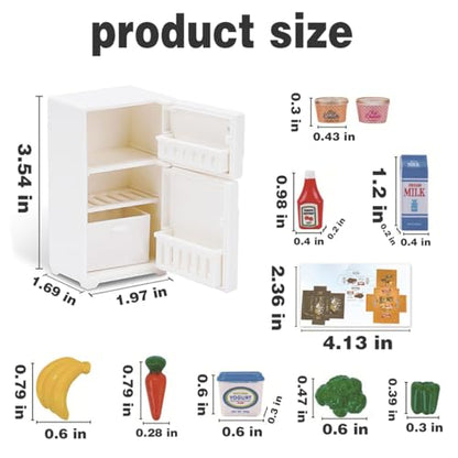 17Pcs 1:12 Scale Dollhouse Fridge Kitchen Kit, Mini Food & Furniture Ornaments for Adult Micro Scene Hobby Collectors - color: Fridge Set