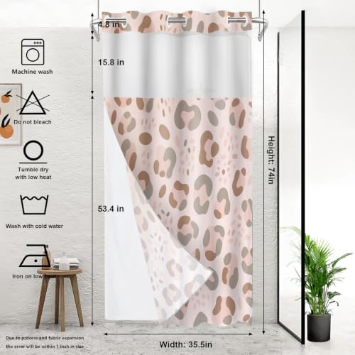 Satin Pink Leopard Print No Hooks Shower Curtain with Snap in Liner Set, Animal Nature Cat Wildlife Fur Polyester Shower Curtain for Stall Bathroom Waterproof 35.5X74 Inch - color: Animal Leopard Print Pink, size: 35.4"W x 74"L (Pack of 1)