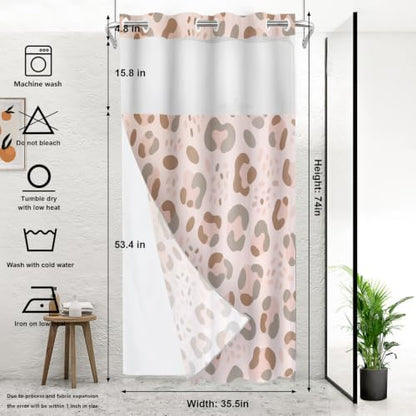 Satin Pink Leopard Print No Hooks Shower Curtain with Snap in Liner Set, Animal Nature Cat Wildlife Fur Polyester Shower Curtain for Stall Bathroom Waterproof 35.5X74 Inch - color: Animal Leopard Print Pink, size: 35.4"W x 74"L (Pack of 1)
