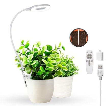 Full Spectrum Clip On LED Grow Lights for Indoor Plants | 4/8/12H Auto Timer, 3 Spectrum Modes, 10 Dimmable Levels, Adjustable Gooseneck, Remote Control, For Small Plants
