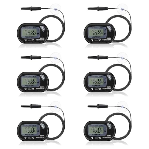 DaToo Aquarium Thermometer with Large LCD Display Fahrenheit/Celsius(℉/℃) Fish Tank Thermometer for Aquarium Reptile Terrarium Digital Water Thermometer with Suction Cup(6 Pack) - size: 6 Pack