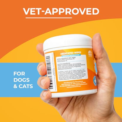 Antibacterial & Antifungal Medicated Wipes for Dogs and Cats – 100 Count - Chlorhexidine Wipes with Ketoconazole for the Treatment of Rashes, Skin Infections, Itchy Paws, and Pet Acne - size: 100