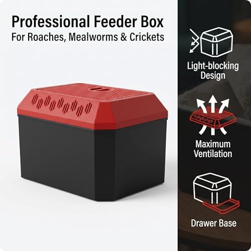 Escape-Proof Dubia Roach Enclosure - Ventilated Insect Breeding Box for Mealworms & Crickets - Light Blocking Reptile Feeder Habitat with Easy-to-Clean Drawer Base