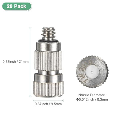M METERXITY 20-Pack Brass Misting Nozzles, 0.012"/0.3mm Orifice Mister Nozzles Brass, High Pressure Spray Misting Nozzle Head for Outdoor Cooling System/Greenhouse/Landscaping [3/16] - size: 0.3mm