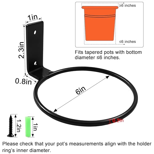 6 Pack 6 Inch Plant Pot Holder Ring, Metal Plant Holder Brackets Rings with 12 Screws & 12 Bolts, Potted Planter Brackets for Wall Indoor Outdoor Garden, Patio - size: 6 Inch