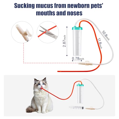 REDDOUDOU Newborn Puppy Kitten Small Animal Sterile Mucus Extractor Suction Catheter, Animal Kid Puppy Kitten Tube Feeding Kit 8 FR Red Feeding Tubes with 20ml Syringes and Bulb Aspirator