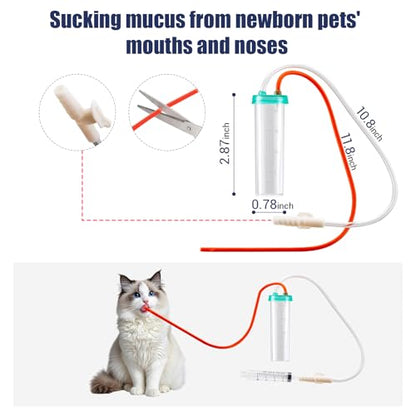 REDDOUDOU Newborn Puppy Kitten Small Animal Sterile Mucus Extractor Suction Catheter, Animal Kid Puppy Kitten Tube Feeding Kit 8 FR Red Feeding Tubes with 20ml Syringes and Bulb Aspirator