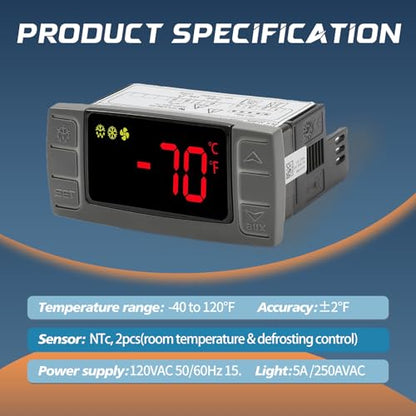XR03CX 4N0F1 Thermostat Controller with Sensor Probe for Dixell | Programmable Temperature Controller Replacement for Dixell XR03CX-4N0F1. Perfect for 120V Commercial Refrigerators Freezer - size: XR03CX-4N0F1