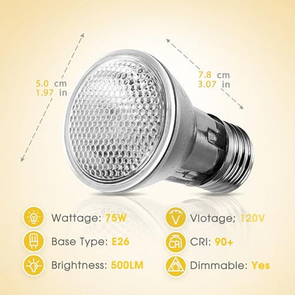 Reptile Heat Bulb, 75W UVA Reptile Light Bulbs Dimmable Heat Lamp | 2 Pack Basking Spot Light Bulbs for Reptiles, Amphibian, Bearded Dragon, Lizard, Chicken - color: Cream-75w Th11