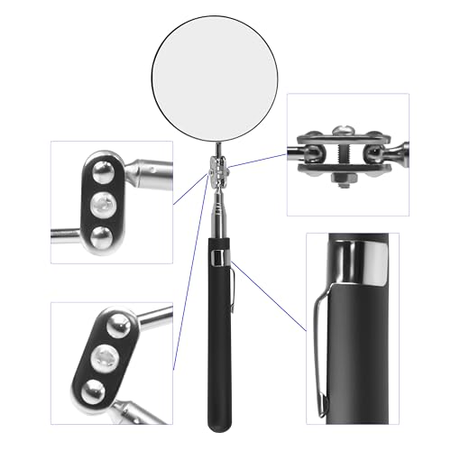 360 Rotating Telescopic Inspection Mirror - Mechanics Car Mirror on a Stick with Lights and Extendable Mechanic Tool for Automotive