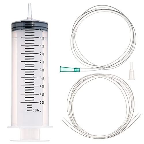500ml/cc Syringes with Tube 40 Inch Handy Plastic Tubing and Adapter Tip | for Liquid, Refilling Measuring, Dispensing Watering, Plant Irrigation, Feeding Pets, Oil or Glue Applicator - size: 500ML/CC