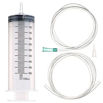 500ml/cc Syringes with Tube 40 Inch Handy Plastic Tubing and Adapter Tip | for Liquid, Refilling Measuring, Dispensing Watering, Plant Irrigation, Feeding Pets, Oil or Glue Applicator - size: 500ML/CC