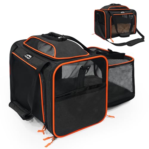 Expandable cat Carrier Soft Sided Airline Approved Pet Carrier Up to 12lbs | Top & Side Expandable, 360° Breathable Mesh, Anti-Collapse Frame, Built-in Safety Leash, Reversible Cushion for Cat Small Dog - color: Black