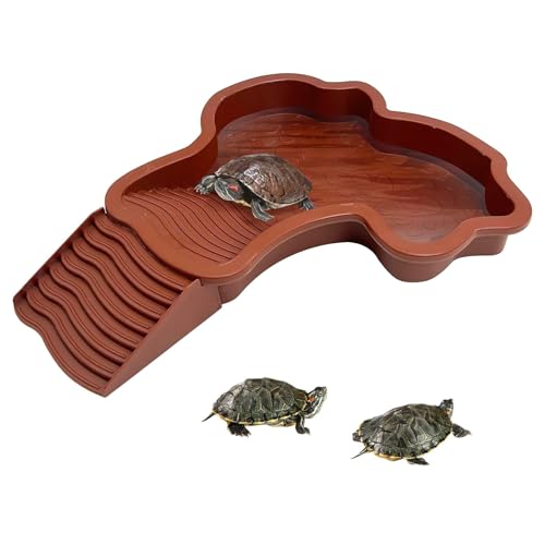 Small Water Dish Plastic Reptile Bathing Pool， Thickened Non-Slip Feeding Tortoise Food Water Bowls with Removable Ramp，Tortoise Habitat Accessories for Turtle Lizard Gecko Snake Bearded Dragons