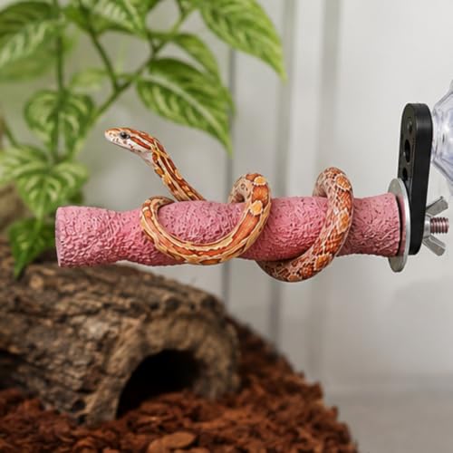 Pink Resin Snake Climbing Branch, 4.1" Gourd-Shaped Reptile Ledge with Strong Suction Cup, Easy to Clean Terrarium Accessories for Corn Snakes and Small Reptiles (3.7 oz)
