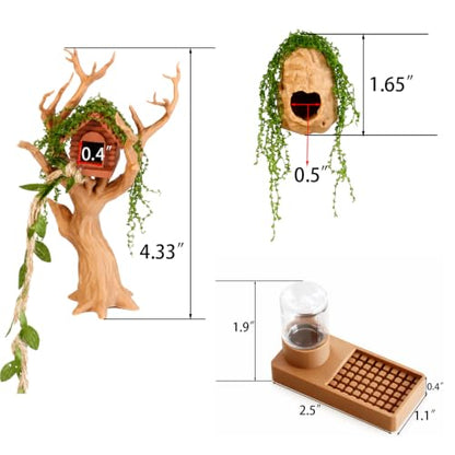 Jumping Spider Enclosure Accessories Kit Water Dispenser Magnetic Tree Trunk Hide with Artificial Moss Tree House Climbing Rope Spider Habitat Decor for Jumping Spider Terrarium Reptile Tank