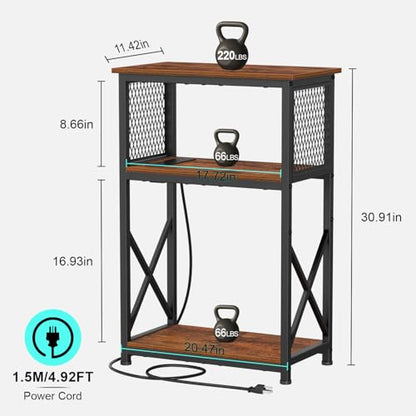 Snughome 10 Gallon Fish Tank Stand with Power Outlets, Aquarium Stand with Storage, 3 Tier Heavy Metal Reptile Tank Stand Fish Tank Shelf 20.47" x 11.42" x 30.91", Rustic Brown - color: Rustic Brown with Power Outlet
