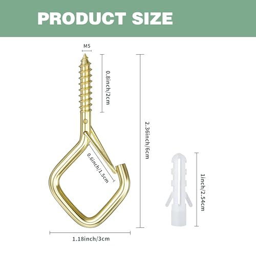 12 PCS Q-Hanger Hooks for String Lights, Ceiling Hangers for Plants & Wind Chimes, Christmas Decorations Outdoor Hooks Gold (No Drill Bit) - color: Gold, size: 12