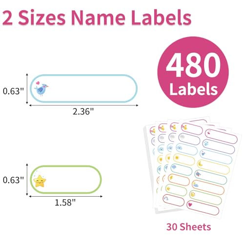 480 Pcs Waterproof Labels for Kids Stuff Daycare Name Bottle Essentials | Weather Self-Adhesive Baby Water Bottle Stickers for School Supply, Self-Laminating Write-on, Reusable Washable - style: Weather