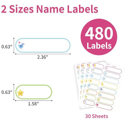 480 Pcs Waterproof Labels for Kids Stuff Daycare Name Bottle Essentials | Weather Self-Adhesive Baby Water Bottle Stickers for School Supply, Self-Laminating Write-on, Reusable Washable - style: Weather