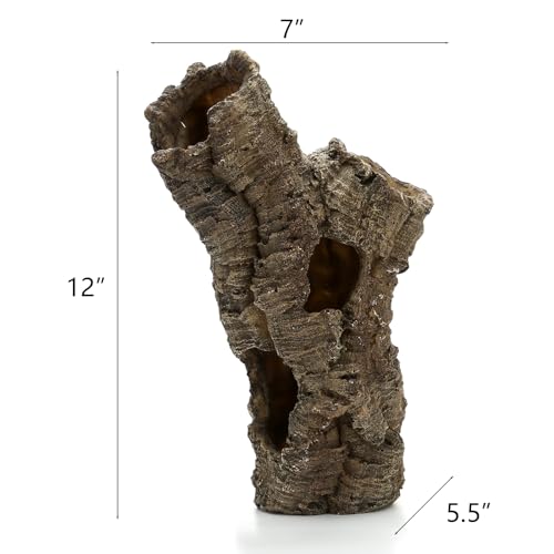 Reptile Hides Cave, Fish Tank Decor Tree Trunk Reptile Aquarium Decorations | 12’’ Large Aquarium Decor, Bark Texture Resin Ornament for Reptile Fish Tank 10+ Gal, Hideout for Fish Lizard Leopard Gecko