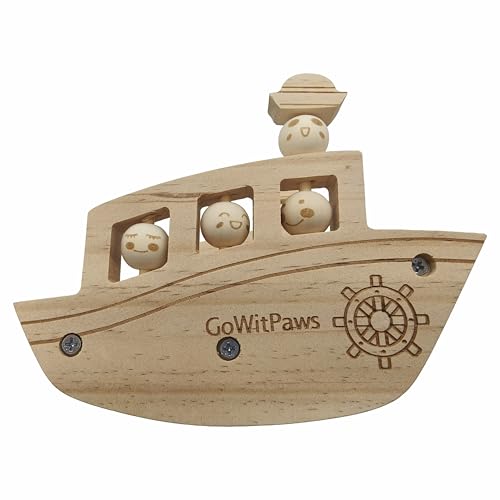 Natural Wooden Rocking Boat Perch Stand with Rotating Beads, Small & Medium Bird Playground Toy for Parakeets, Conure, Cockatiel, 7x5.5x5.3 Inch