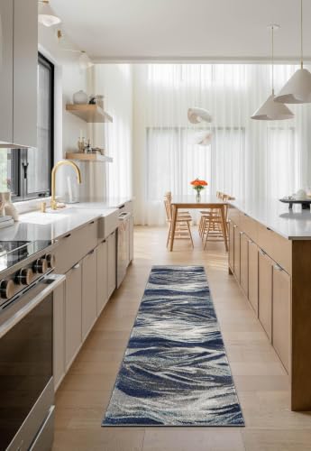 Keen Home Design Runner Rugs - 32"x119" Non-Shedding, Thick Pile Abstract Rugs for Kitchen, Living Room, Bedroom, Dining Room, Entryway - Size: 2'8" x 9'11", Skrik Navy - color: Skrik Navy, size: 2'8" x 9'11" (Runner)