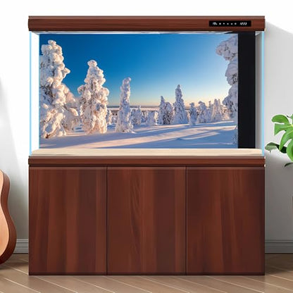 Winter Snow Scene Fish Tank Background Sunrise Snow Covered Wonderland Aquarium Background Wintry Frosty Pine Trees Natural Landscape Terrarium Backgrounds Winter Snowy View Tank Backgrounds 24x12in - color: Light Blue_White, size: 24(W)x12(H)inches/ 60(W