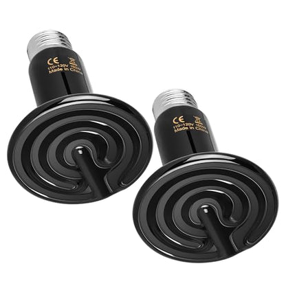 Reptile Heat Lamp 150W Ceramic Heat Emitter, No Light Emitting Heat Bulbs for Amphibian Pet Brooder Coop Incubating Chicken, Lizard Bearded Dragon Turtle Snake Terrarium, 2 Pack - color: 2 Pcs (Black), size: 150 Watts