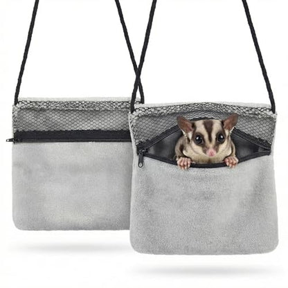 2 Pcs Sugar Glider Pouch Breathable Carrying Bonding Pouch Soft Hamster Carrier with Strap Zipper Small Animal Travel Sleeping Bag Cage Accessories for Rat Reptile Other Small Pets(Gray) - color: Gray