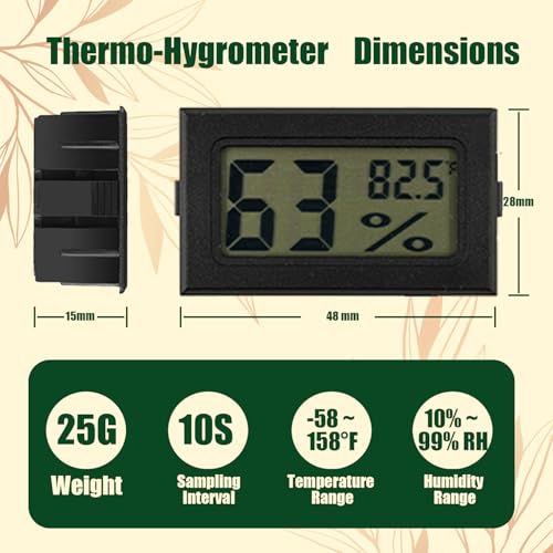 4 Pack Reptile Thermometer and Humidity Gauge & Reptile Feeding Tongs | Bearded Dragon Tank Accessories, Digital Hygrometer and 10.6" Straight & Curved Long Tweezers with Rubber Tips for Lizard