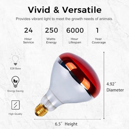 250W Heat Lamp Red Infrared Bulbs, Flood Light Heat Lamp Bulb for Food Service, Brooder Bulb, Chicks, Pet, Bathroom, Light Therapy Use, Glass, 2 Pack - style: Red Infrared -250W-2Pack