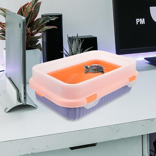 Abaodam Turtle Tank with Basking Platform and Ramp Small Orange-Blue Amphibious Habitat for Aquatic Turtles and Tortoises with Drainage System for Reptile Pets