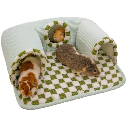 Guinea Pig Hideout Tunnel with Warm Bed for Small Pet 3 Cave Small Animal Tunnel Toy Cages Green - color: Green