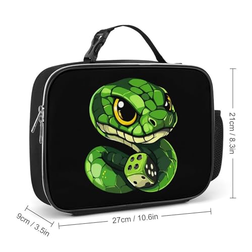 Snake with Dice Insulated Lunch Bag Polyester 27x21x9cm | Makeup Storage Tote with Removable Handle and Mesh Side Pocket for Women Men Work Picnic Travel