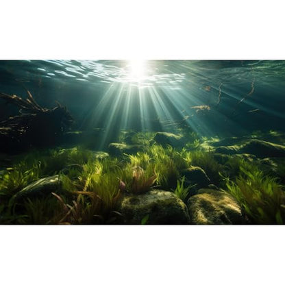 Ocean Floor Aquarium Background Underwater Green Aquatic Seagrass Fish Tank Background Under The Sea Seaweed Sunbeams Terrarium Backgrounds Misty Deep Sea Cork Caves Backgrounds for Aquarium 72x16in - size: 72(W)x16(H)inches/ 180(W)*40cm(H)