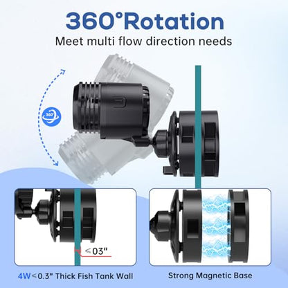 hygger Aquarium Wave Maker 4W 750GPH Submersible Water Circulation Pump with Magnetic Base, Quiet Rotating Powerhead for 5-15 Gallon Freshwater & Saltwater Tanks - size: S