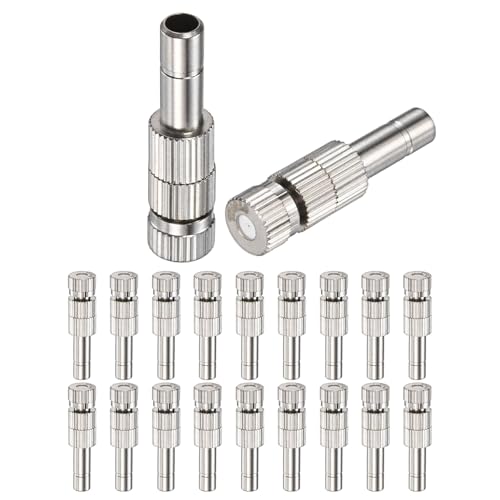 M METERXITY 20-Pack Brass Misting Nozzles, 0.016"/0.4mm Orifice Mister Replacement Heads with Filter Mesh for Cooling System/Landscaping/Humidification, 6mm Low-Pressure Fog Sprayer Nozzle - size: 0.016"/0.4mm, style: with Filter Mesh