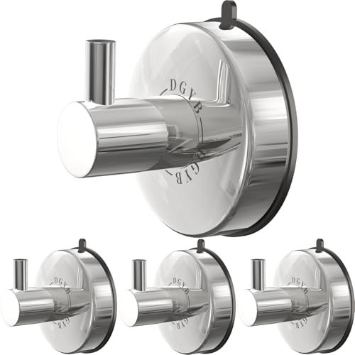 DGYB Suction Cup Hooks - 15LB Shower Hooks for Inside Shower, Stainless Steel No Drill Wall Hook Set of 4 Chrome Towel Hook for Bathrooms, Loofah, Robe - color: 4 Pack-Chrome