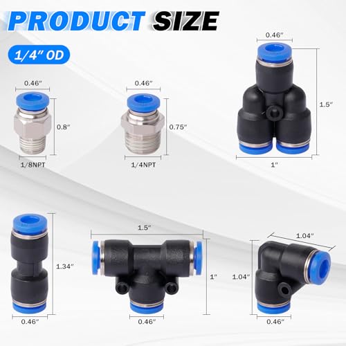 1/4" Air Line Tubing Kit,100 FT(30m)1/4 Inch DOT Air Line SAE j844 PA Nylon Air Hose Quick Connect Fittings with Cutter and Teflon Tape,1/4" Air Hose Kit for Pneumatic System Or Fluid Transfer(27 PCS) - size: 27PCS & 100FT 1/4" Air Line