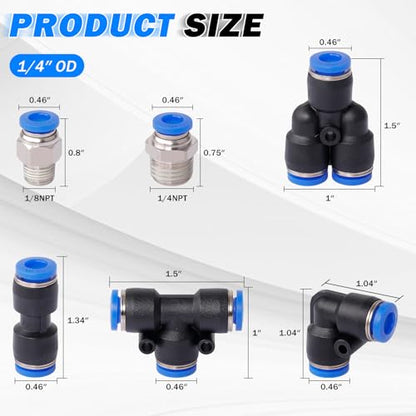 1/4" Air Line Tubing Kit,100 FT(30m)1/4 Inch DOT Air Line SAE j844 PA Nylon Air Hose Quick Connect Fittings with Cutter and Teflon Tape,1/4" Air Hose Kit for Pneumatic System Or Fluid Transfer(27 PCS) - size: 27PCS & 100FT 1/4" Air Line