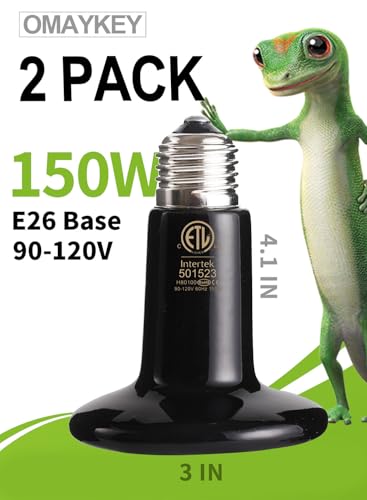 2-Pack 150W Ceramic Heat Lamp with 1-pcs Digital-Thermometer | Infrared Heat Emitter Bulbs, for Reptiles, Amphibians, Chicken Brooder, Coop Lizard Turtle Snake Aquarium, No Light No Harm