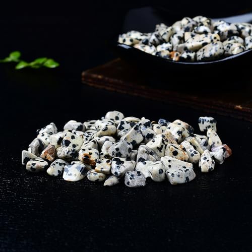 Erliway 7-9mm Dalmatian Jasper Healing Crystal Chips for Crafts, 100g | Natural Crushed Crystal Stones Tumbled Chips for Vase Filler Aquarium Gravel, Meditation Chakra Balancing, Candle DIY Making - color: Dalmatian Jasper