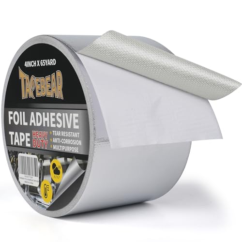 TAPEBEAR Heat Shield Tape Aluminized Fiberglass Cool Tape 4inch x 65Yards | Self-Adhesive Reflective Thermal Barrier Tape Heat Resistant for Air Dryer Vent, HVAC, Heating Unit, Auto, Pipe, 196Ft - size: 4inch x 65yard