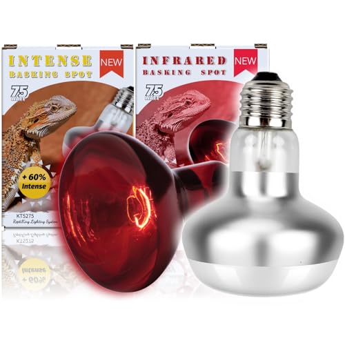 Reptile Heat Lamp, 2 Pack 75W Intense and Infrared Basking Bulbs Light for Reptiles, UVA Daylight Night Red Basking Light for Bearded Dragon, Lizard, Gecko,Reptile Heat Bulb