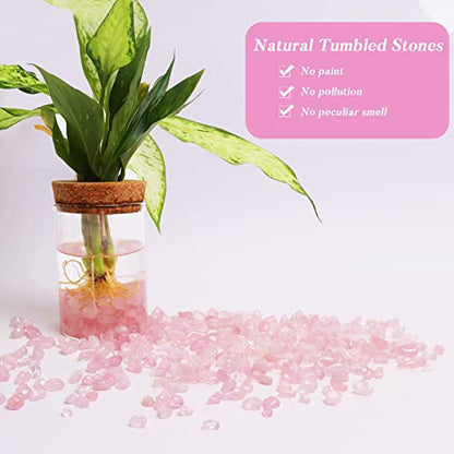 QICQDRAM Polished Gem Stones Rocks Rose Quartz Crystals Chips Natural 1LB | Small Tumbled Stones Crystal Chips Bulk for Healing Crystals Fish Tank Gravel Vase Filler (405g/14.28oz) - color: Rose Quartz