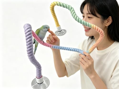 Gradient Cotton Rope Bendable Climbing Vine with Suction Cups, Flexible Twisted Bird Perch & Reptile Decor for Parakeet Cockatiel Parrot Ball Python Corn Snake Lizard Gecko